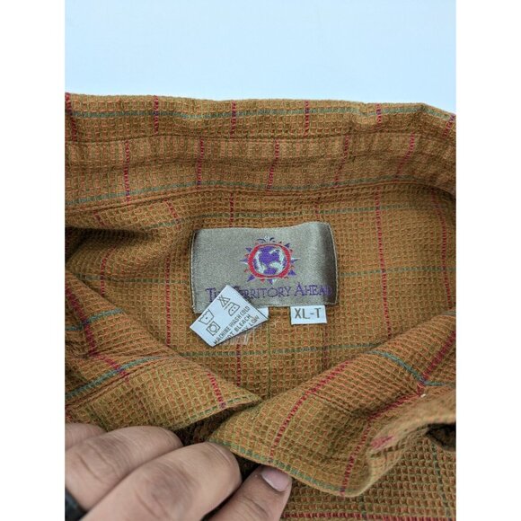 The Territory Ahead Shirt Mens XL-T Brown Green Red Button Up Plaid Long‎ Sleeve - Picture 5 of 7
